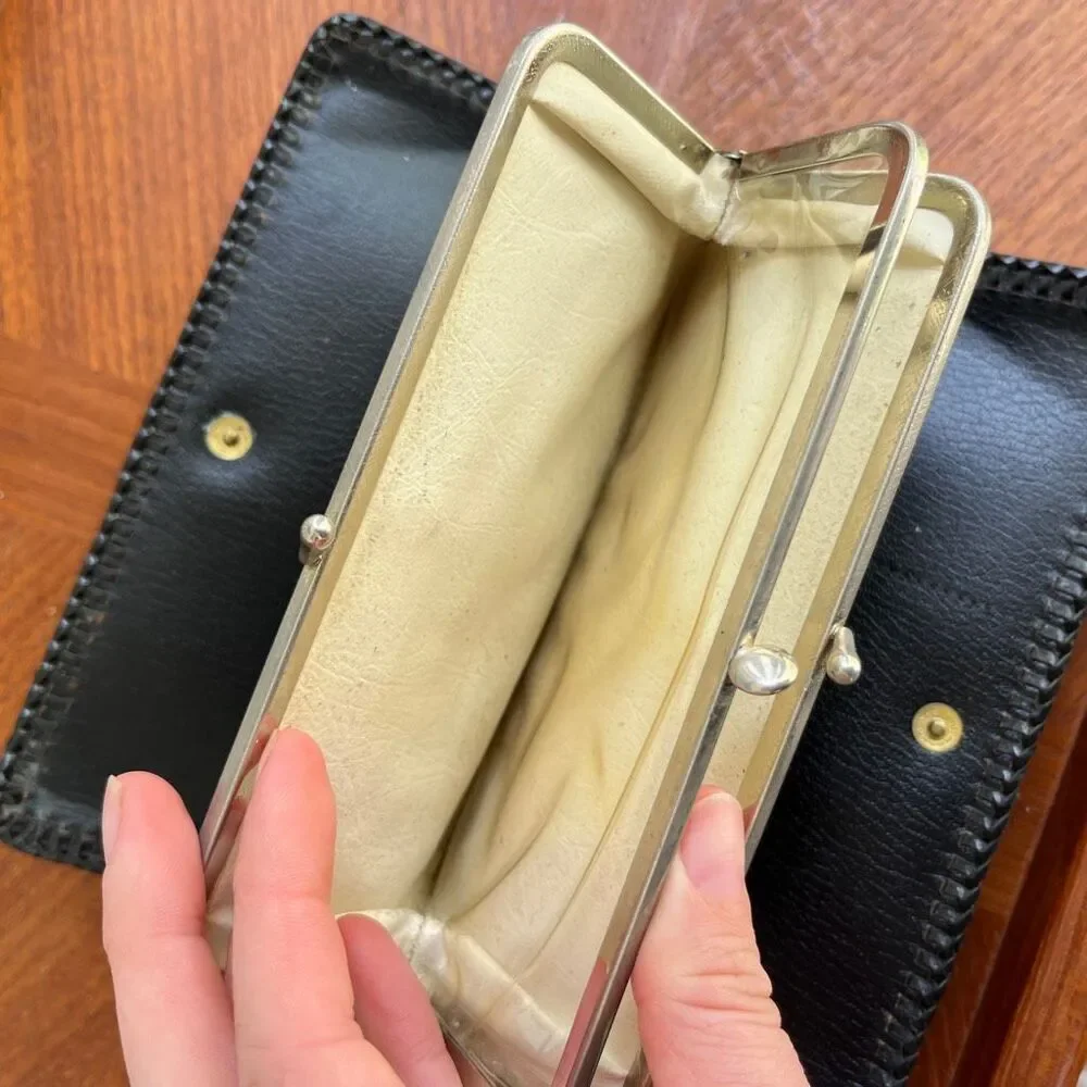 VTG 60s 70s Artisan Hand-Laced Leather Wallet Clutch Folk Art Boho Mod
